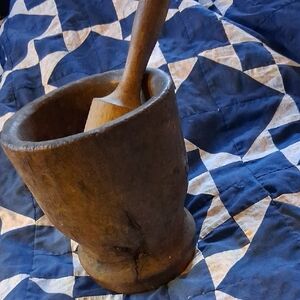 Vintage Rustic Wooden Mortar and Pestle